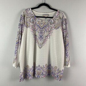 Alfred Dunner Blouse Size 3X Embellished Open Knit Medallion Floral White